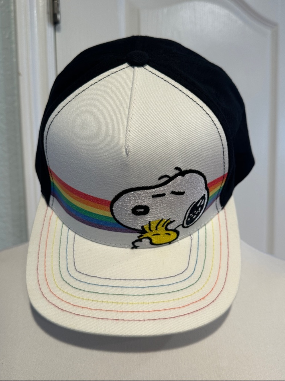 Peanuts Black & White Snoopy Rainbow Adjustable Trucker Hat